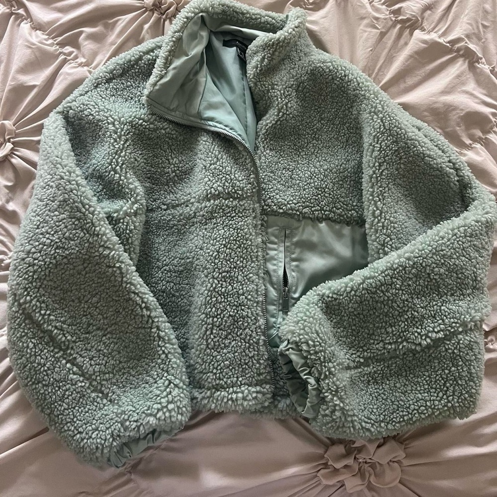 Cozy Sherpa Jacket in Light Sage Green from Forever 21